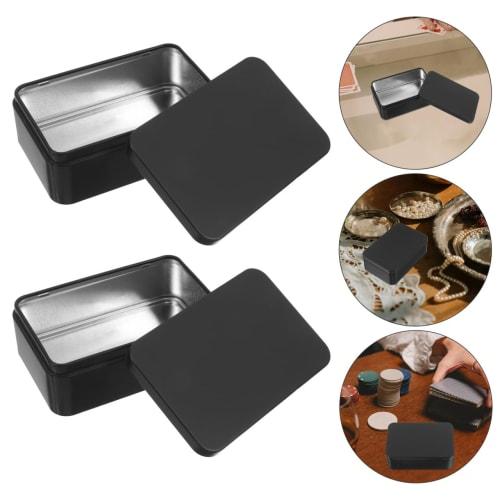 OSALADI Set of 3 Tin Cans, 10 x 6.5 x 3.4cm, with Lids, for Playing Cards and Poker, Mini Metal Boxes for Home Storage, Black, Compact, Portable, Styl