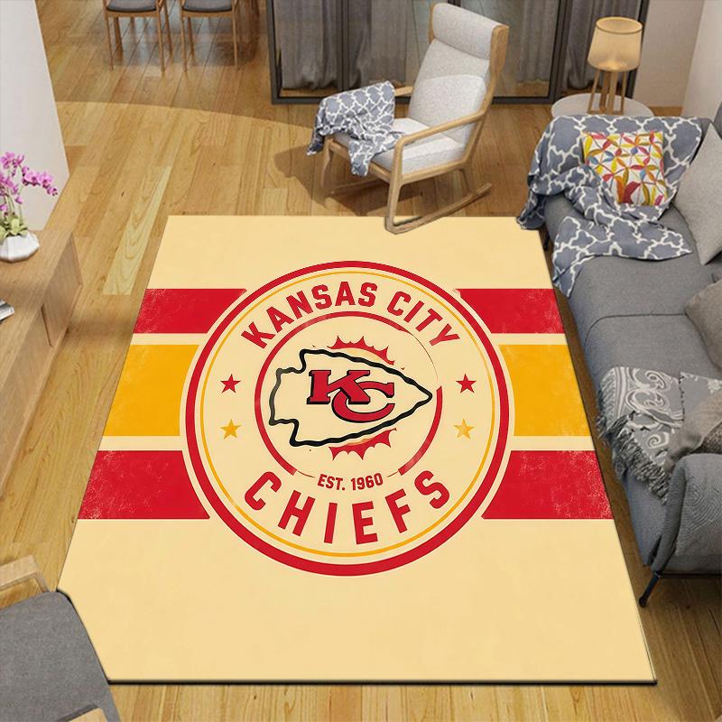 Kansas City Chiefs Flannel Pattern Square Carpet,Area Rug,Carpet Rug for Living Room Bedroom Sofa Playroom Decor,Non-slip Floor Mat