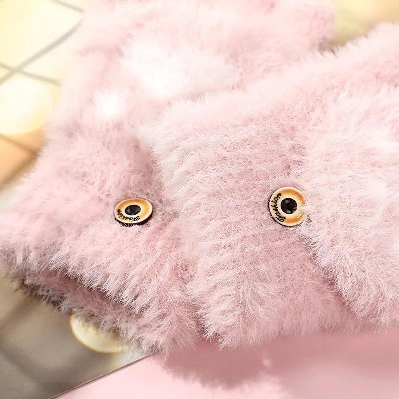 Winter Cute Cartoon Cat Paw Gloves Wholesale Warm Fleece Lined Thick Flip Cover Gloves Student Half Finger Knitted Gloves