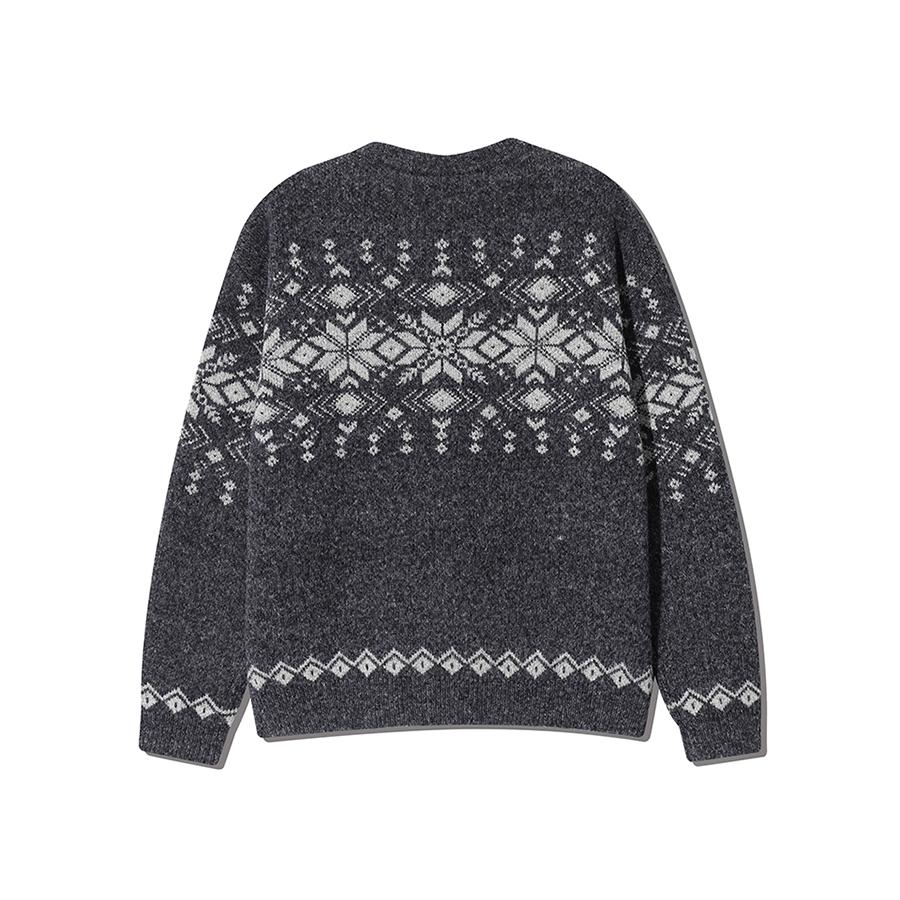 NODU Nordic Snowflake Heathered Jacquard Round Knit [Charcoal]