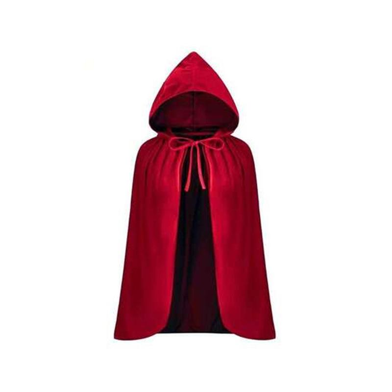 Women's Red Hooded Cape Halloween Cloak Lace Trim Short Stage Costume Coat