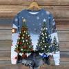 Ladies' Christmas Printed Long Sleeved Round Neck Hoodie Loose Top