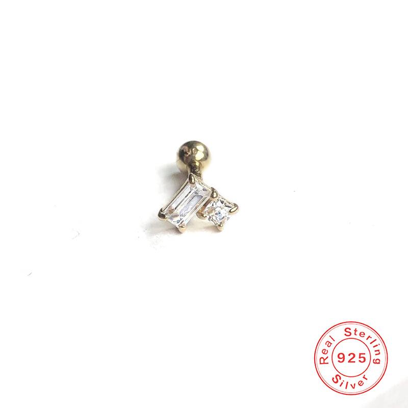 S925 Sterling Silver Piercing Ear Bone Stud Ear Nail Small Gold Ball Threaded Ear Stud Zircon Body Earrings Earrings