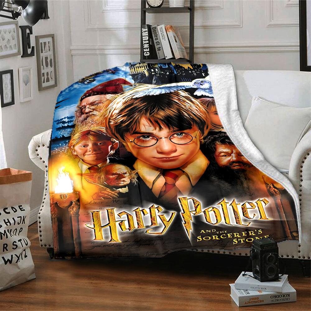 1pc Harry Potter Flannel Throw Blanket - HD Printed Lightweight Soft Warm All-Season Blanket for Sofa, Bed, Travel, Camping 100