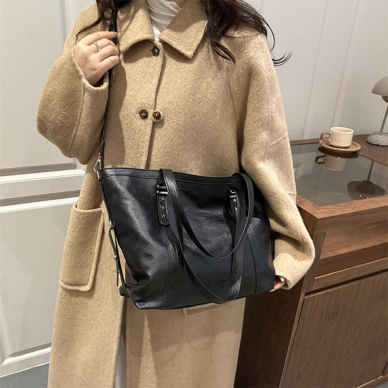 Large Sized Tote Bags For Women Soft PU Leather Pure Color Large Capacity Shopper Shoulder Crossbody Bag Quality Handbags
