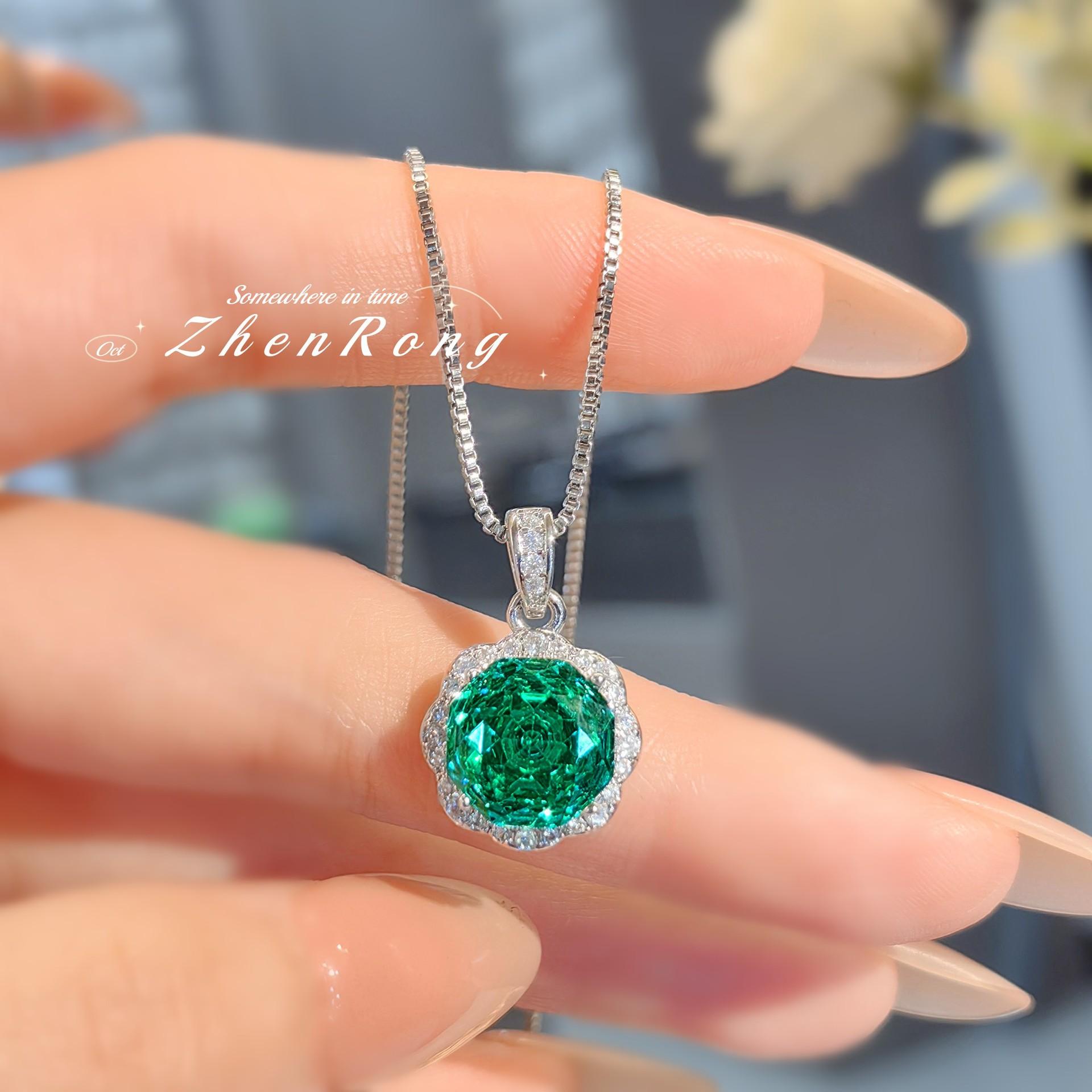 

Роскошные медного цвета циркониевые наборы для женщин, ожерелья с подвесками из зеленого кристалла огранки «роза», серьги-пусеты, кольца, свадебный набор resizable