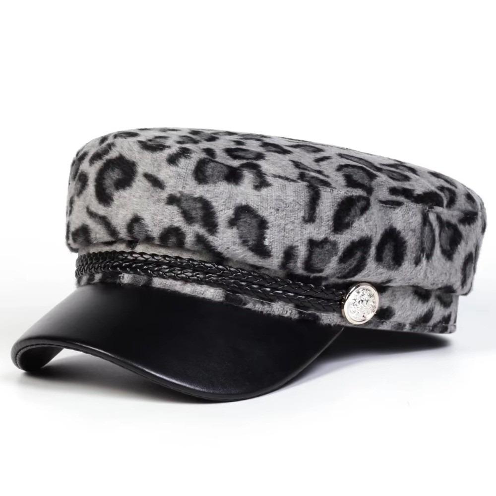 Korean Style Leopard Print Beret Plush Painter Cap Sweet Women Artist Hat Daily