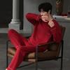 Spring and autumn new red cotton long-sleeved newlywed couple pajamas wedding men and women with chest pads for wedding loungewear winter