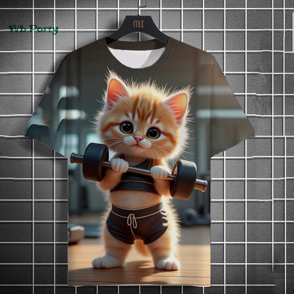 Fun Men's T-Shirt 3D Fitness Cat Print Short Sleeve T-Shirt Oversized Men's Clothing Summer Street Casual Top Fun Animal T-Shirt