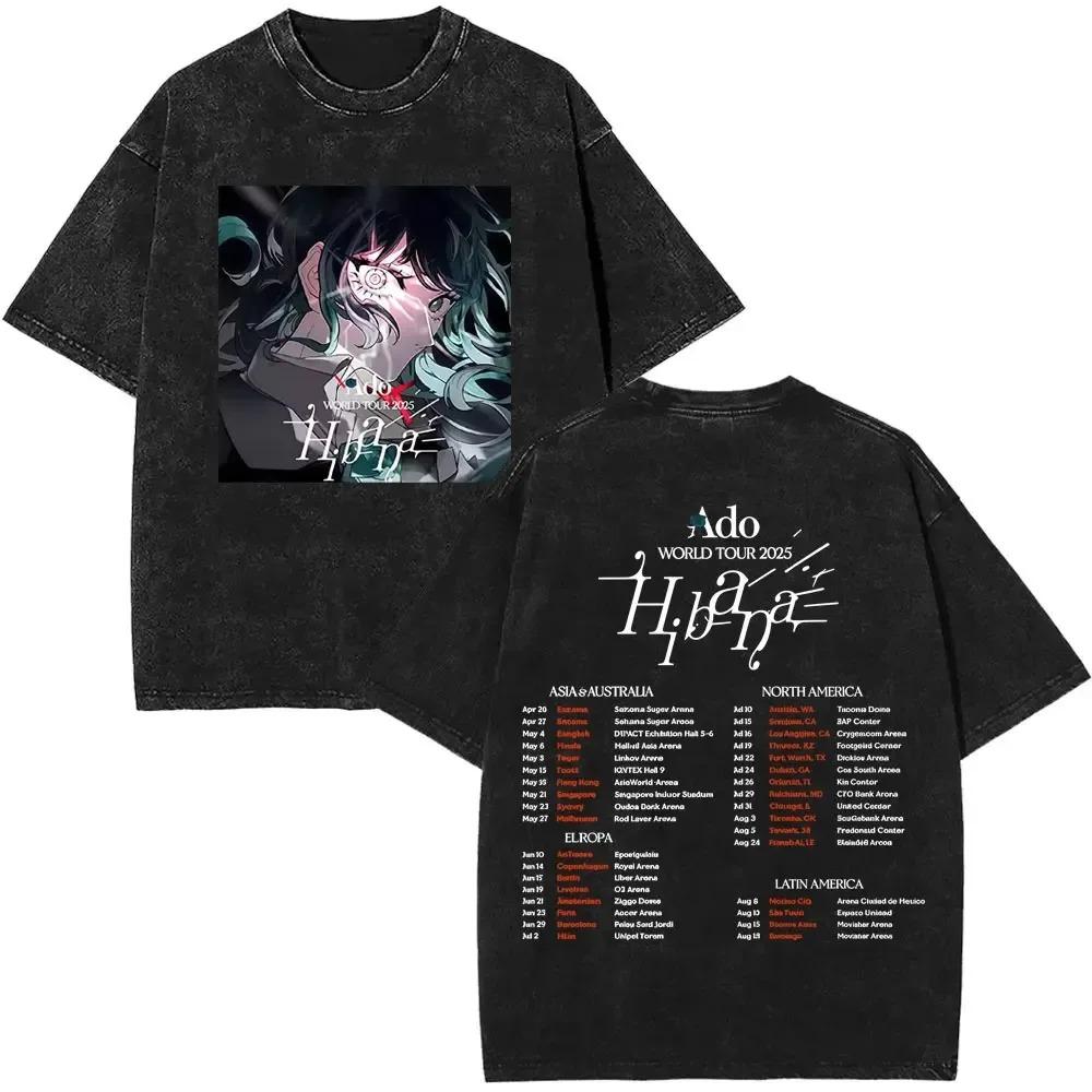 WORLD TOUR  Ado Hibana Merch Washed Vintage Tees Men Women Streetwear Hip Hop TShirt Graphic Printed Tees Tops  Cotton
