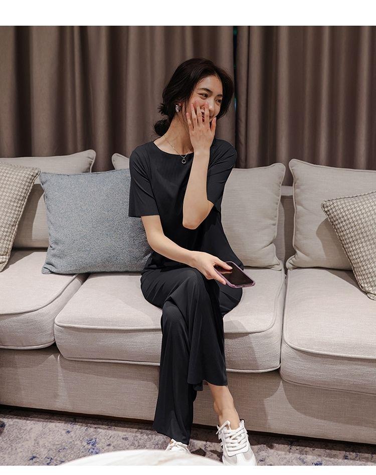 New Women's Solid Color Ice Silk Loungewear Two-Piece Set - Casual Soft Style