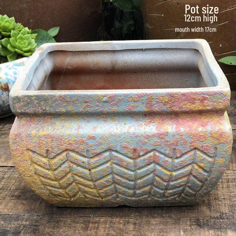 Yixing Handmade Coarse Pottery Large Square Succulent Flower Pot