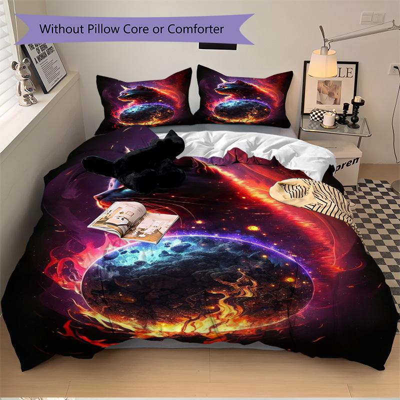 

3 шт. Аниме Набор постельного белья с котами - Включает один пододеяльник и две наволочки (Нет ядра) - Идеально для декора спальни и гостевой комнаты, Праздничный 135x200cm