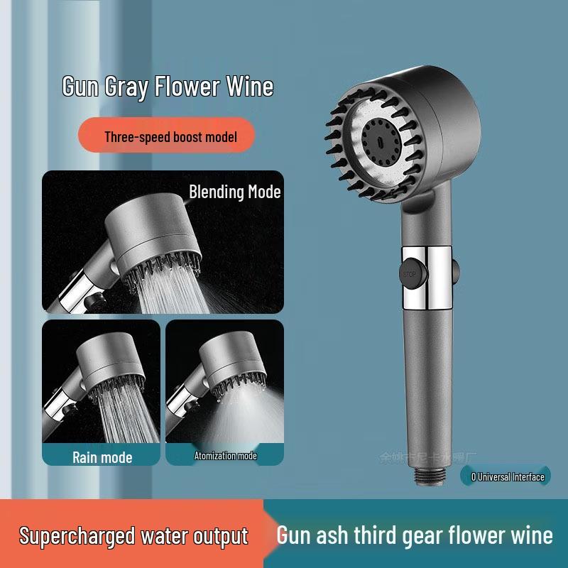 Pressurized Handheld Shower Set with Filtered Spray & Massage Nozzle in Gun Grey