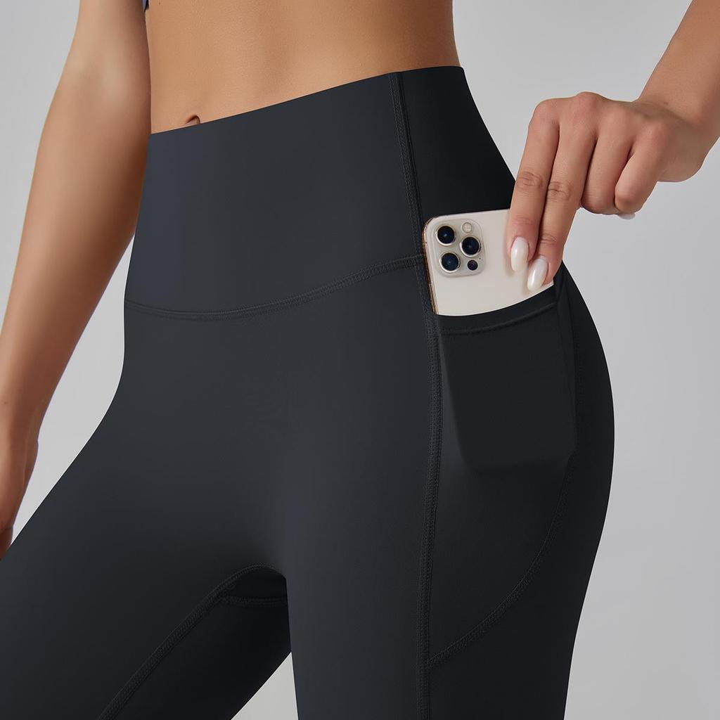 Women's High-Waisted Seamless Yoga Pants with Pockets - Quick-Dry, Tight-Fit, Brushed Fabric, Butt-Lifting Sportswear for Running & Fitness