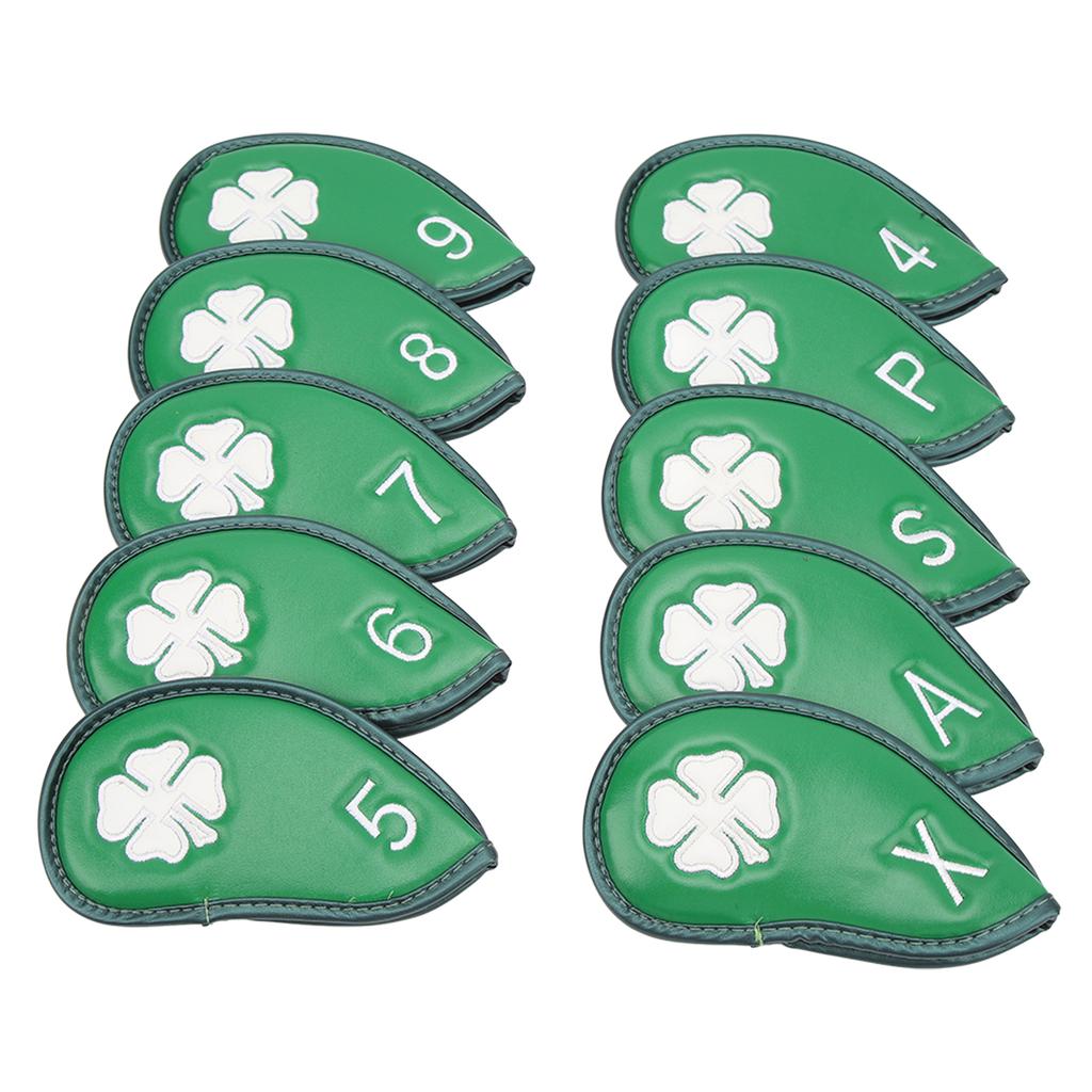 10 PCS Golf Club Head Covers Four Leaf Clover Pattern PU Waterproof Delicate Golf Iron Covers Set