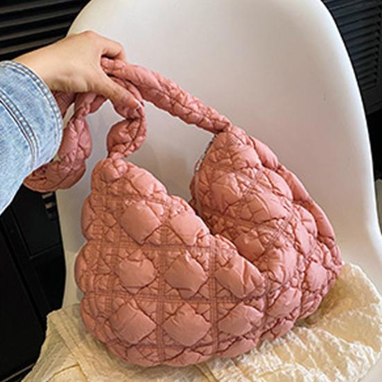 Women Quilted Tote Bag Solid Color Large Capacity Soft Puffer Handbag Portable Lightweight Crossbody Bag