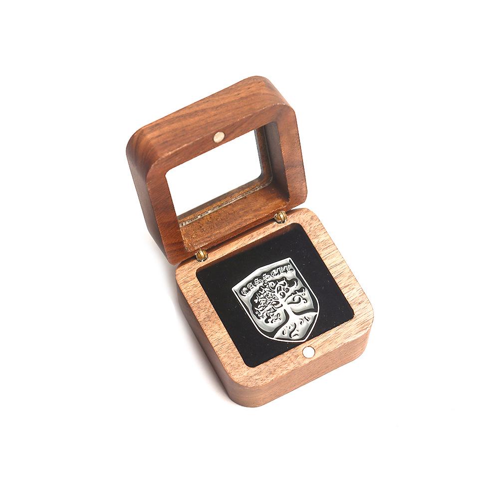 

Black Walnut Commemorative Coin & Medal Display Box - Gold/Silver Coin Storage, Gift Badge, School Emblem Pin Holder
