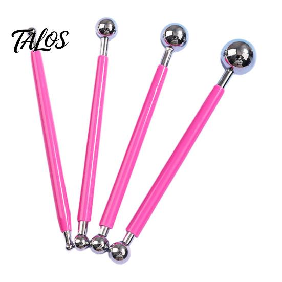 Clay Crafting Tool 4Pcs Polymer Shaping Set, Sculpting Stick with Stainless Set Steel Ball, 4 Size DIY Fondant Pottery Modeling Tools Cake