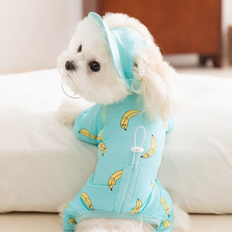Pet Full Print Spring Summer Teddy Bear Small Dog with Hat Out Four Feet Sun Protection Cool Clothes Dog Clothes
