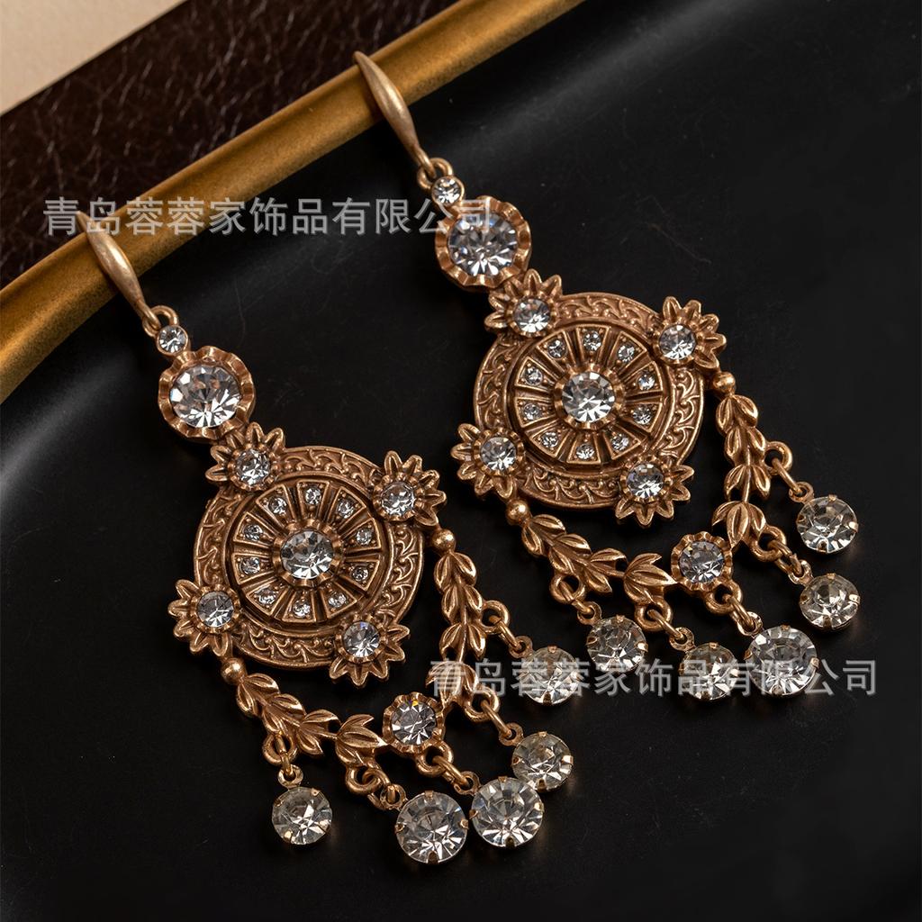 New French Court Style Earrings Set With Diamonds Zircon Tassels Antique Round From Manufacturer