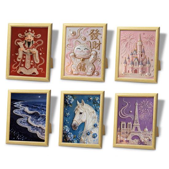 Chinese Horse Year Faux Pearl Painting Kit DIY 3D Lunar New Year Wall Art Zodiac Horse Home Craft Kit Spring Festival Gifts for Beginners Adults