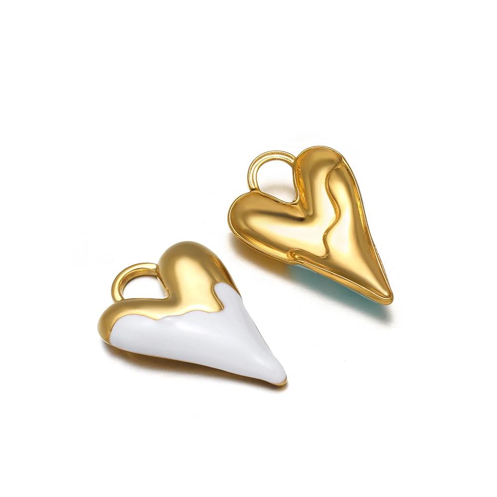 5pcs Stainless Steel Fresh Color Enamel Heart Charms Medal Pendants for DIY Jewelry Making Lovers Necklace Findings Supplies