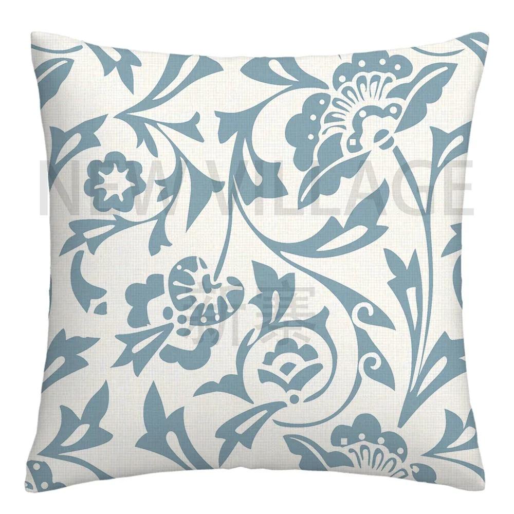Federa cuscino geometrica lino blu lago bianco fodera cuscino divano decorazione casa può essere personalizzata per te 40x40 45x45 50x50 60x60