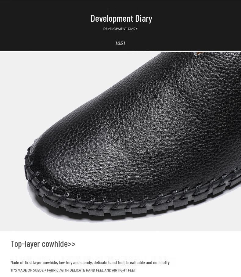 Men's Trendy European & American Slip-On Leather Casual Driving Shoes - Breathable Low-Top, Large Sizes Available