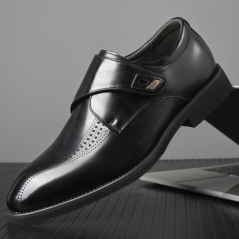 

2025 Men s British Magic Sticker Slip-on Leather Shoes - Versatile Business Casual & Formal Footwear 38 чёрный