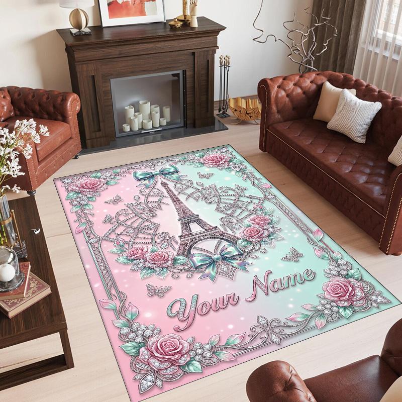Hearts Theme Crystal Velvet Floor Rug Personalized Custom Name Text Warm Carpet Home Decoration