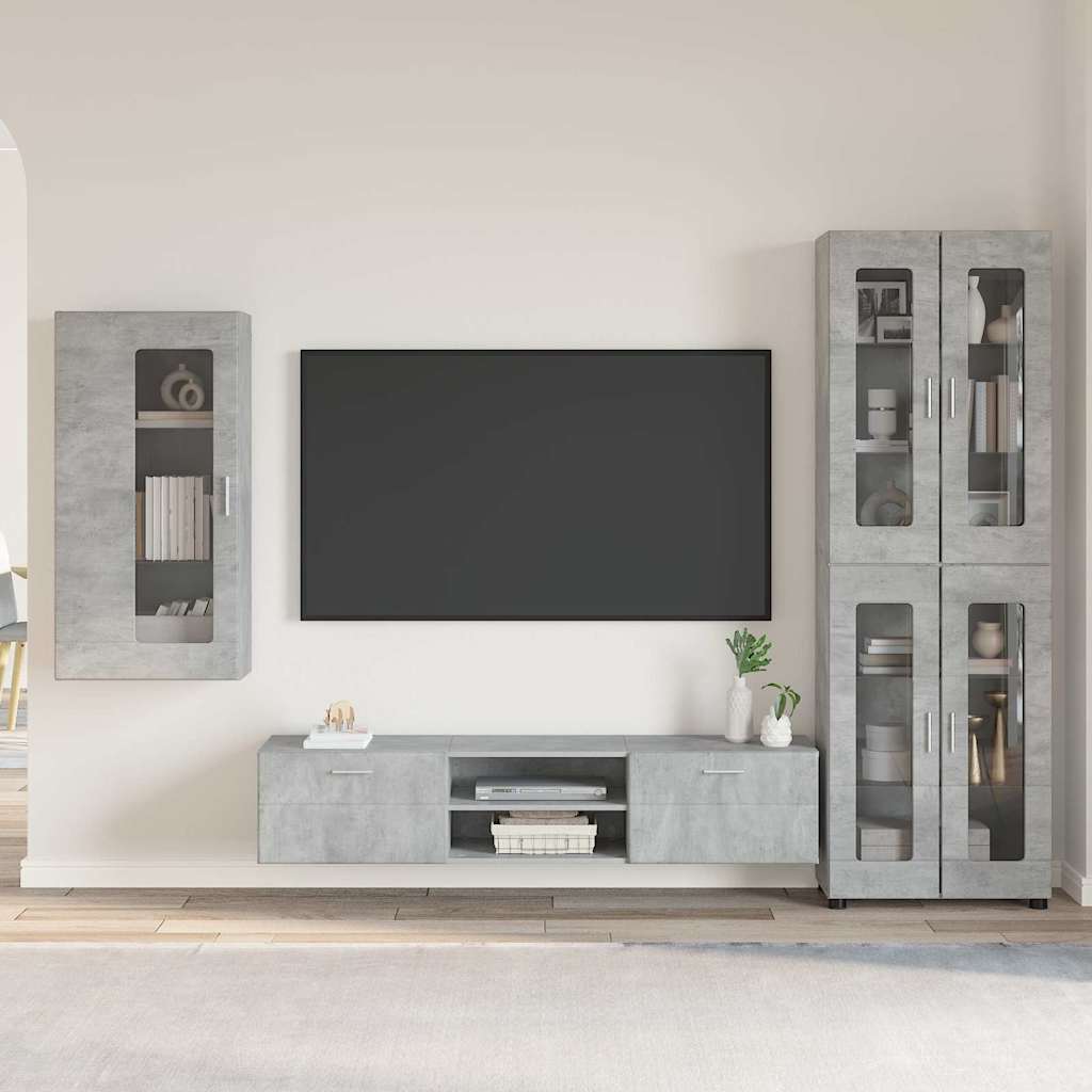 FLORIN 3 Piece TV Cabinet Set with Shelf Concrete Grey Particleboard