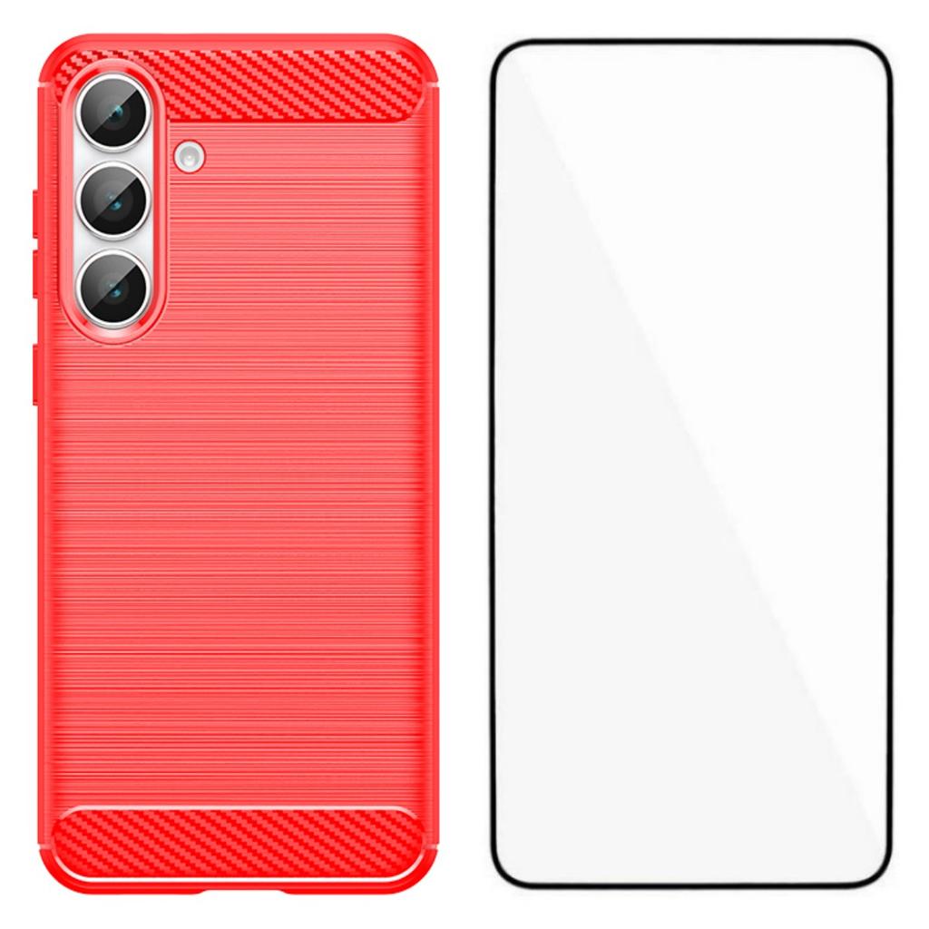 For Samsung Galaxy S25 FE Case with Tempered Glass WANLONFENG LS Series Brushed Texture TPU Phone Cover