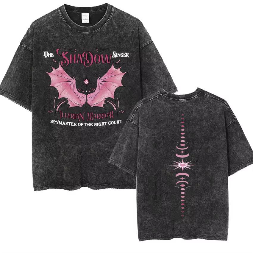 The Night Court ACOTAR T-shirt Vintage Tvättad Bomulls-Tee Unisex Kortärmad Rund Hals Mörk Fantasy Romantik Gotisk Streetwear Topp Gåva