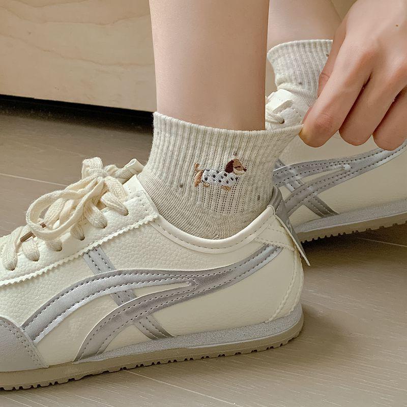 Dachshund Embroidery Women's Summer Boat Socks - Breathable, Thin, Cotton, Japanese College Style Crew Socks