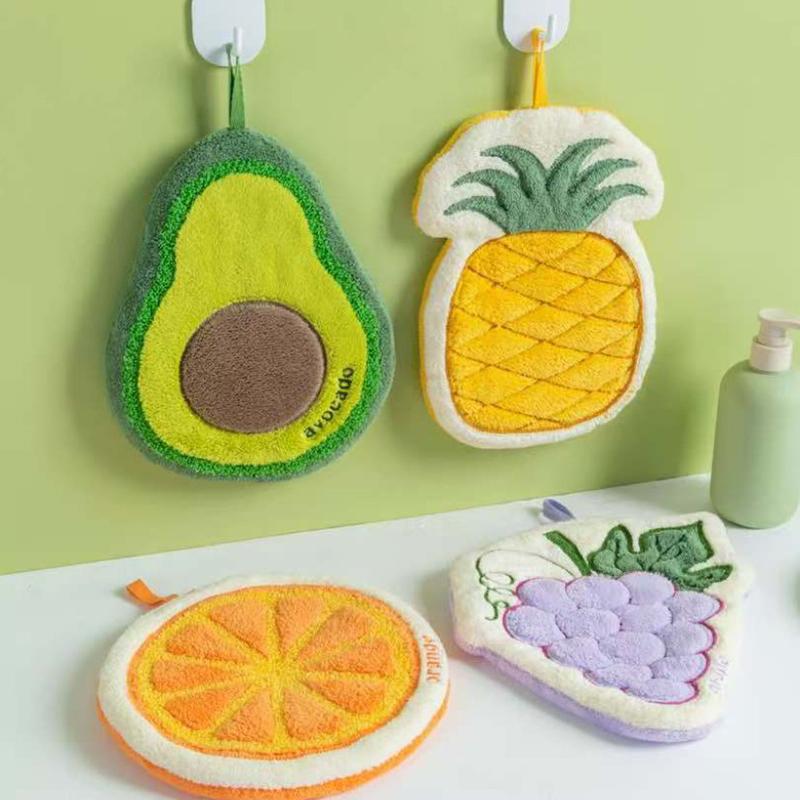 Fruit Hand Towel Kitchen Absorbent Cleaning Cloth Soft Bath Hanging Towels Kids Bathroom Flower Hand Cloth Home Supplies