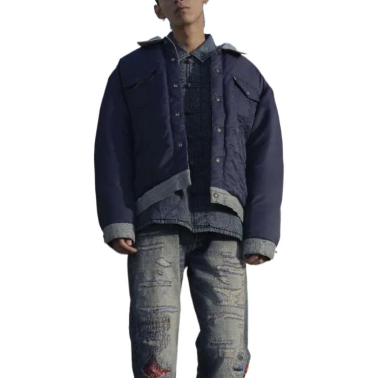 Levis X CLOT Collaboration Spliced Reversible Long Sleeve Jacket Unisex Jacket Navy-Blue SESC230561