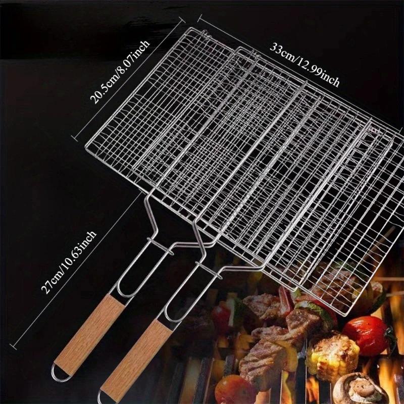 Barbecue Mesh Clip, Durable, Safe and Non-toxic, Vegetable and Meat Barbecue Mesh Clip with Detachable Handle