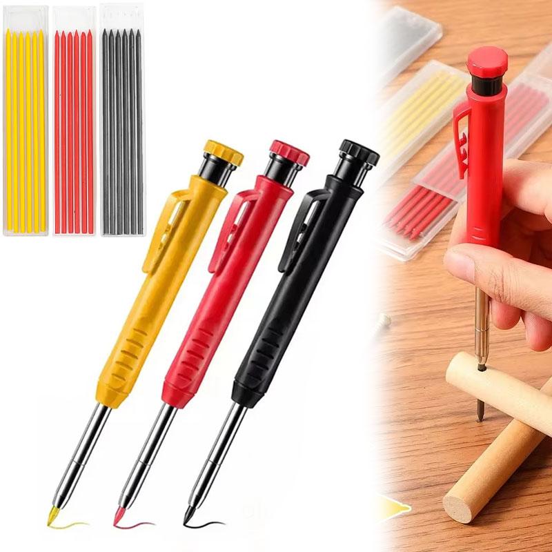 Solid Carpenter Pencil Set Woodworking Tools Mechanical Pencil 3 Colors Refill Construction Job Tools Carpentry Marking