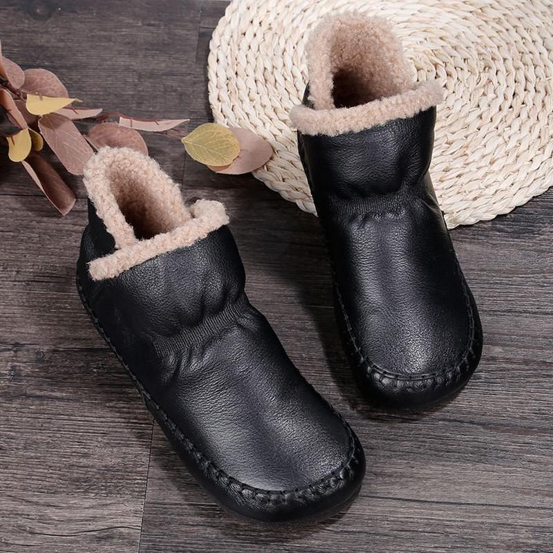 Casual Snow Boots for Women 2024 New Fur Non-Slip Plush Winter Boots Women Solid Color Warm Mom Cotton Padded Flat with Shoes
