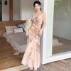 French Floral Suspender Dress Women's Summer Gentle Slim Stitching Fishtail Long Dress Temperament Waist Hip Skirt