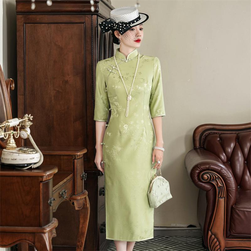 High-end silk cheongsam 1011 new women's daily retro improved high-end Chinese mulberry silk cheongsam dress