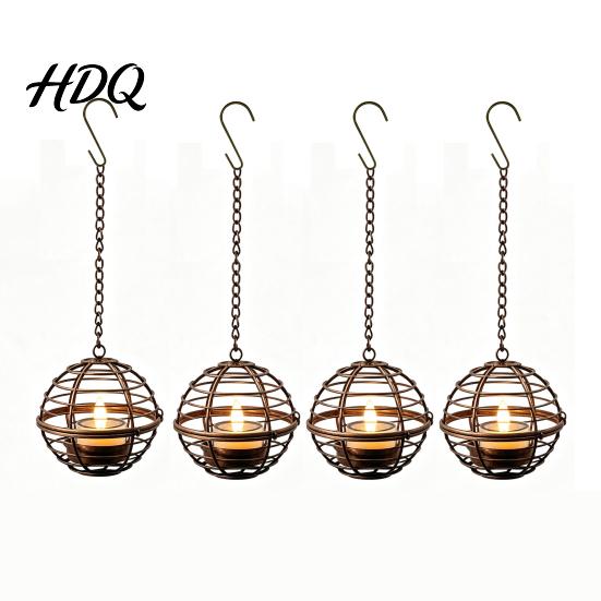 Outdoor Solar Hanging Lanterns Lantern Waterproof Lantern with Tea Light Metal Garden Lights Iron Ball Candle Holder for Backyard Patio Decoration