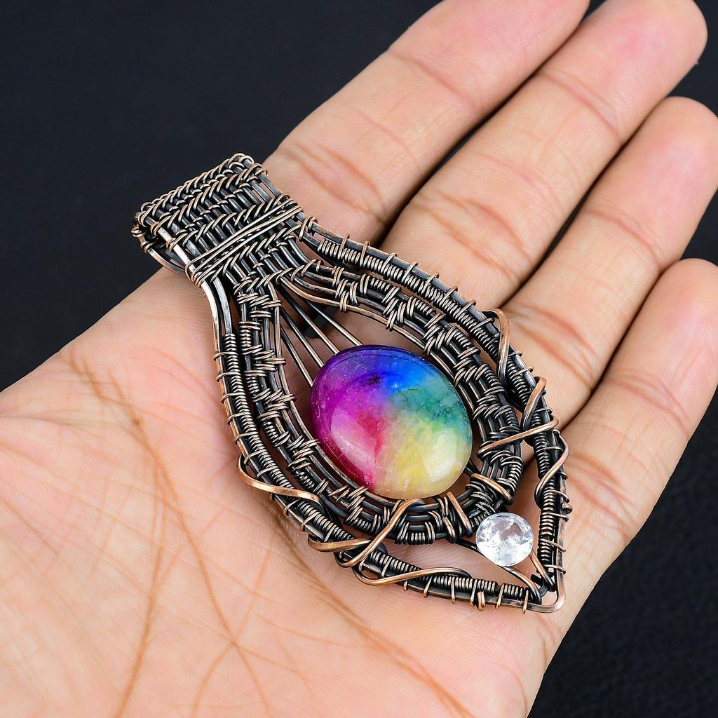 Rainbow Solar Quartz 999 Copper Wire Wrapped Pendant, Handmade Gemstone Pendant Jewelry, Gifts For Wife Brand New Pendant