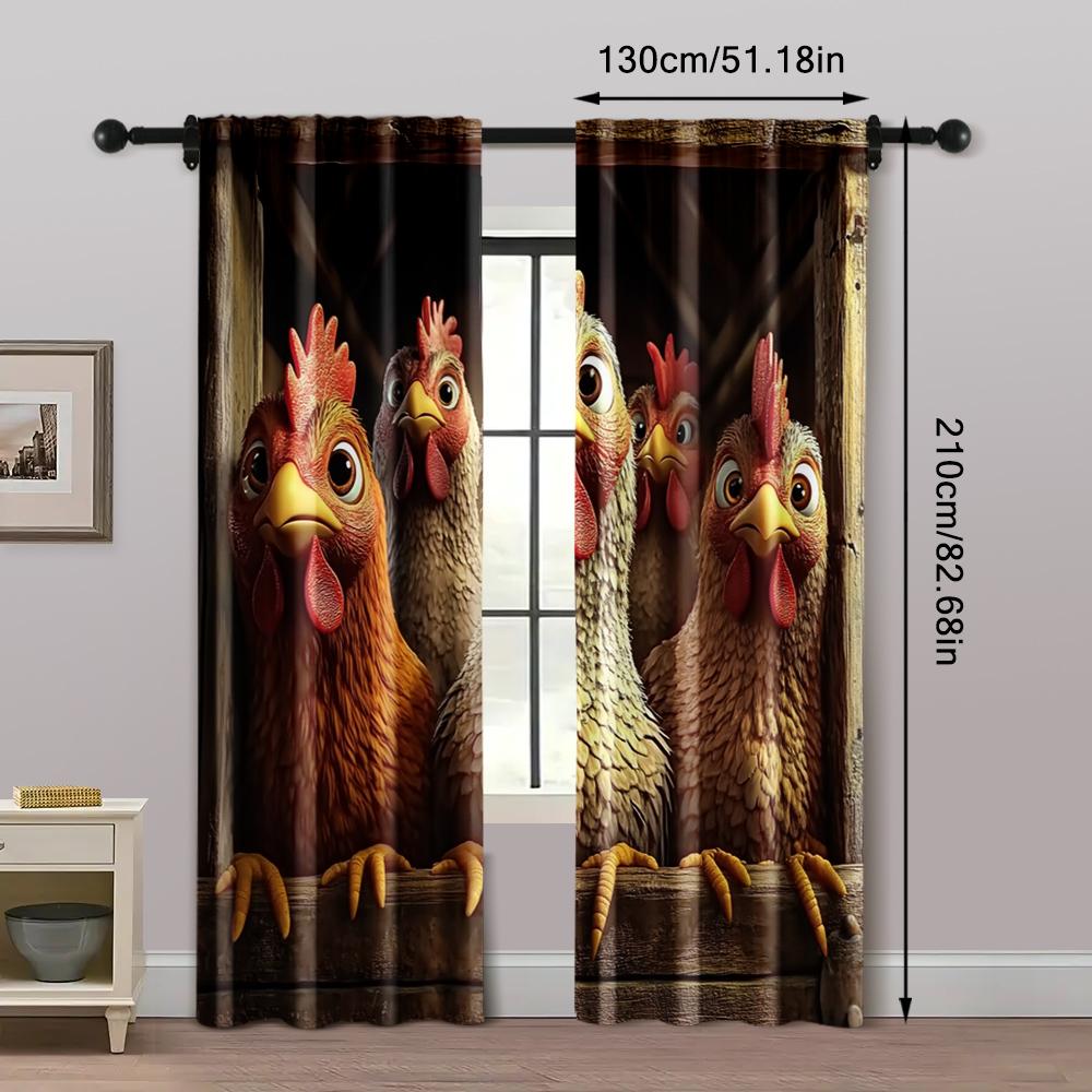 2pcs, Curtain Popular chicken theme Machine Washable Fabric (without rod) Decorations Clearance Use for Room, Kitchen, Study,