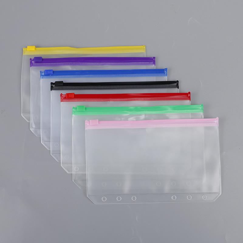 4pcs A6 6-Hole Binder Pockets Waterproof PVC Envelopes Zipper Binder Pouches Office Organizing Bag Student Storage Supplies
