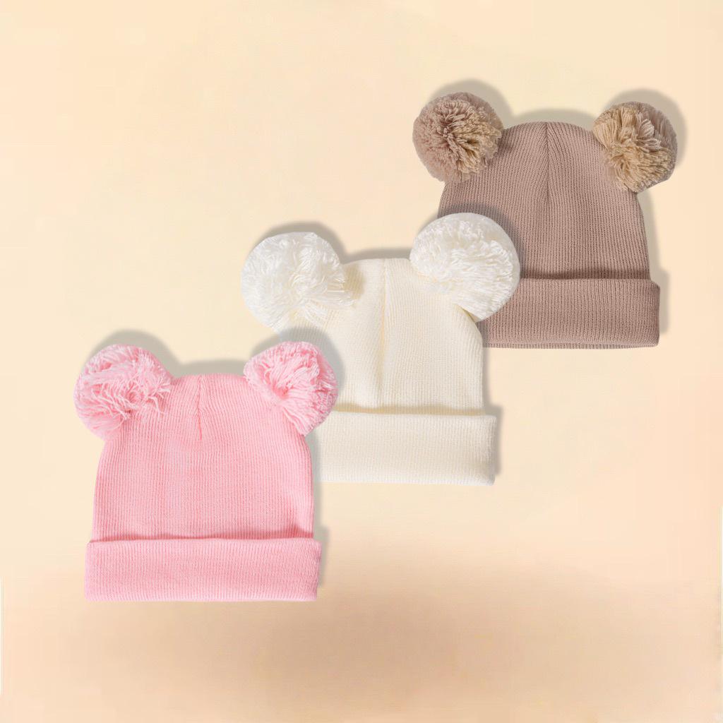 Unisex Baby Woolen Hat Set - Cute Double Pom-Poms, Autumn & Winter Warmth for Kids