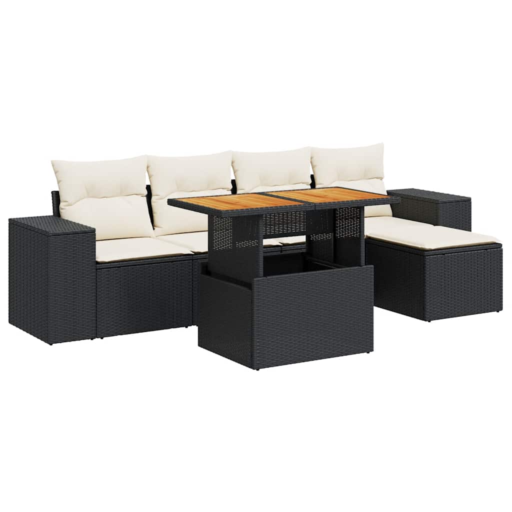 Vidaxl 6-Cz. Garden Furniture Set With Cushions, Black Poly Rattan