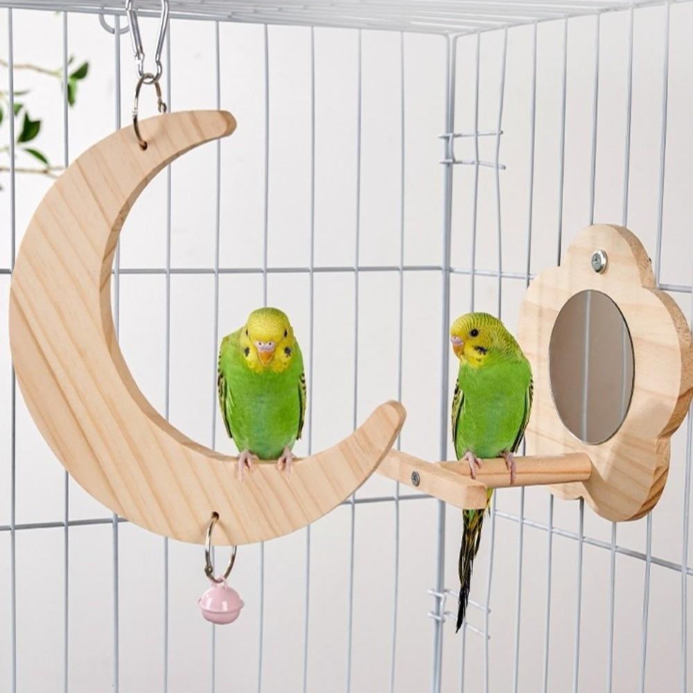 Bite Resistant Bird Flower Mirror Toy Moon-shaped Parrot Swing Stand  For Small Parrot