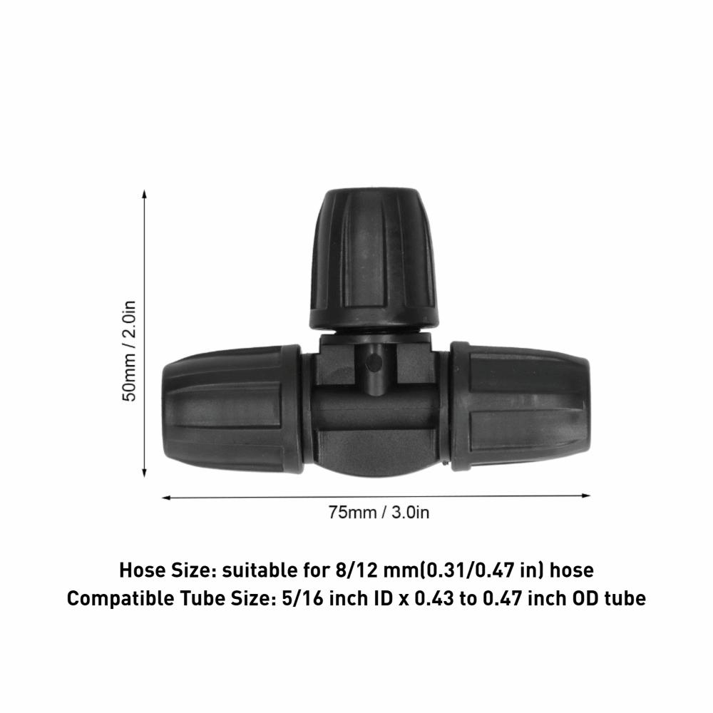 20PCS Plastic Drip Irrigation Tee Connector Black 5/16 Inch Drip Tee  Garden Irrigation